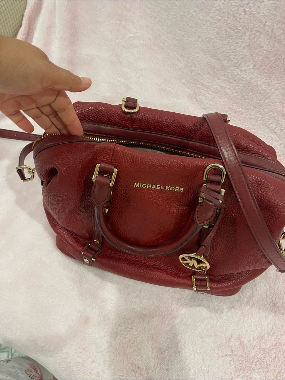 Michael Kors Burgundy Pebbled Leather Satchel with Gold Hardware - Picture 9 of 11